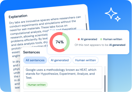 An AI detection report scoring a passage of text as 74% AI generated